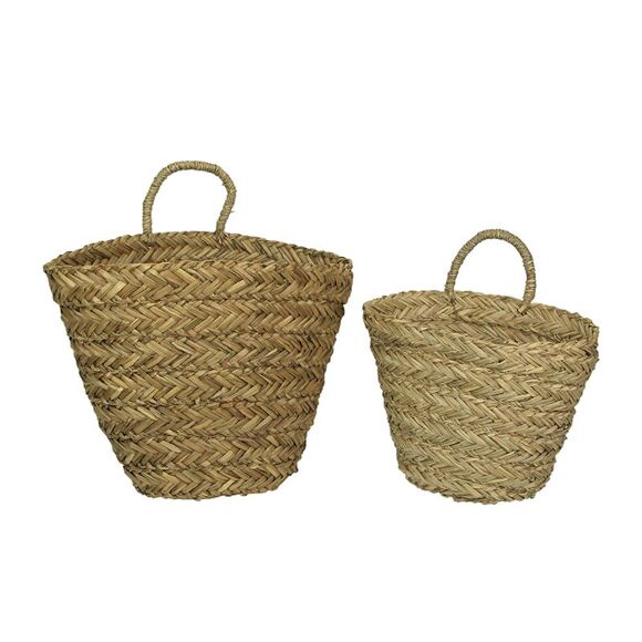 Set of 2 Woven Seagrass Basket Indoor Planters With Handle Plant Wicker Pots - Picture 1 of 5
